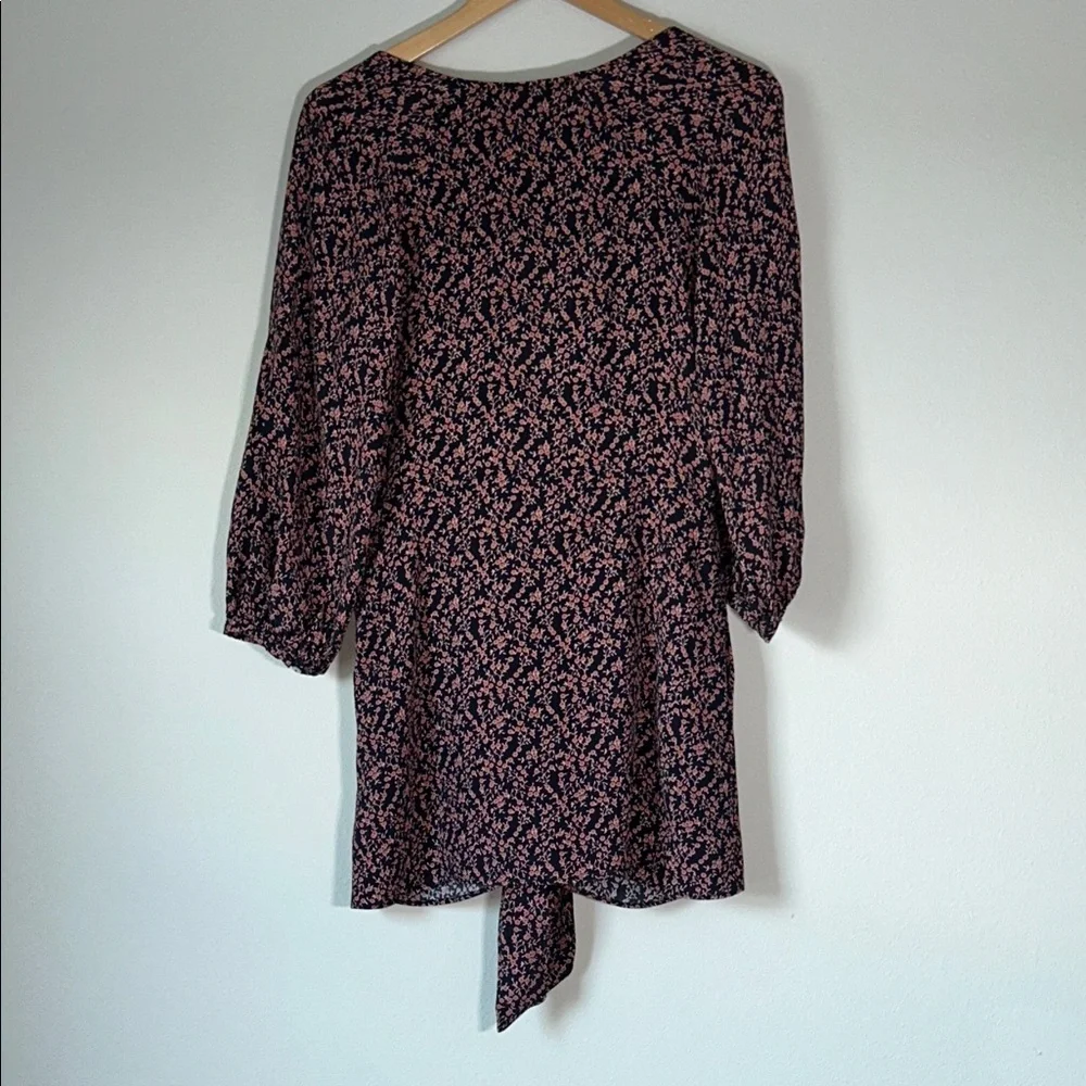 Free People Tunic Mini Dress Or Top Floral Tie Wrap Front Sz S - Picture 3 of 14